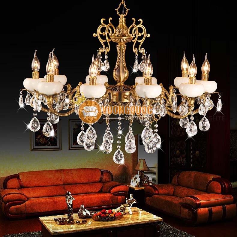 Đèn chùm đồng chao đá trắng ATL8659-1